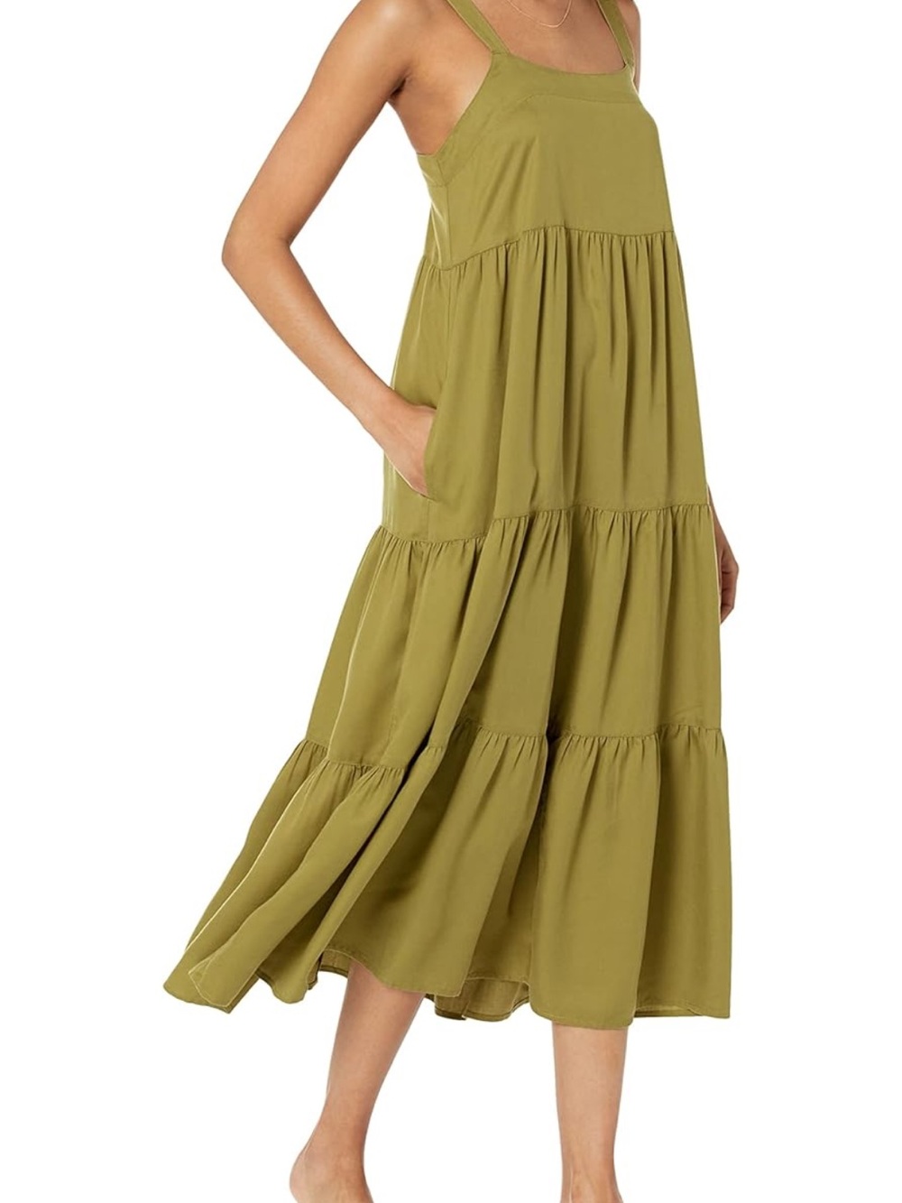 MSRP $59 The Drop Olive Oil XS Tiered Sundress pockets